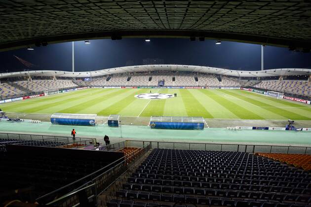 SOCCER - CL, Maribor MARIBOR,SLOVENIA,10.DEC.14 - SOCCER - UEFA Champions League, group stage, NK Maribor . Image shows an overview of the Ljudski Vrt stadium.