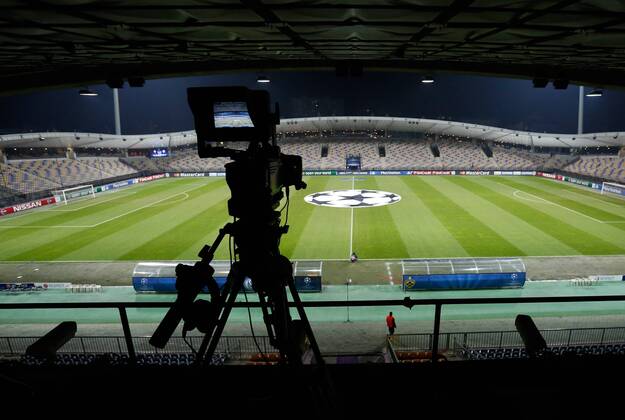 SOCCER - CL, Maribor MARIBOR,SLOVENIA,10.DEC.14 - SOCCER - UEFA Champions League, group stage, NK Maribor . Image shows an overview of the Ljudski Vrt stadium with a tv camera.
