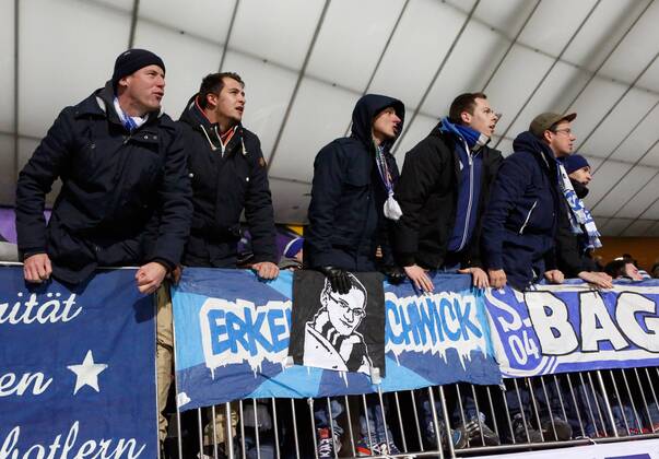 SOCCER - CL, Maribor vs Schalke MARIBOR,SLOVENIA,10.DEC.14 - SOCCER - UEFA Champions League, group stage, NK Maribor vs FC Schalke 04. Image shows fans of Schalke 04.