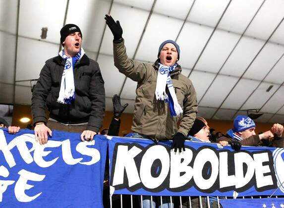 SOCCER - CL, Maribor vs Schalke MARIBOR,SLOVENIA,10.DEC.14 - SOCCER - UEFA Champions League, group stage, NK Maribor vs FC Schalke 04. Image shows fans of Schalke 04.