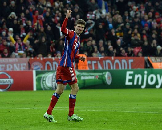 10.12.2014, xjhx, Fussball Champions League, FC Bayern Muenchen - ZSKA Moskau, v.l. Thomas Mueller (FC Bayern Muenchen) Torjubel, Goal celebration, celebrate the goal 1:0