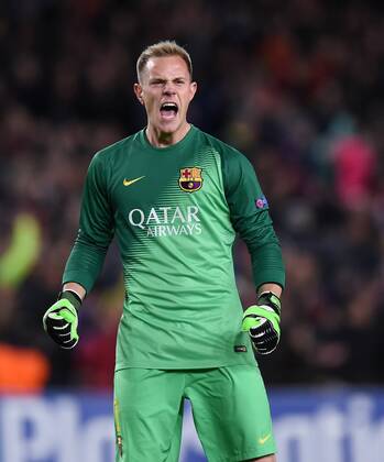 FUSSBALL CHAMPIONS LEAGUE SAISON 2014 2015 Vorrunde FC Barcelona Barca - Paris St. Germain 10.12.2014 Torwart Marc Andre ter Stegen (Barca) jubelt 