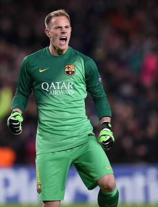 FUSSBALL CHAMPIONS LEAGUE SAISON 2014 2015 Vorrunde FC Barcelona Barca - Paris St. Germain 10.12.2014 Torwart Marc Andre ter Stegen (Barca) jubelt 