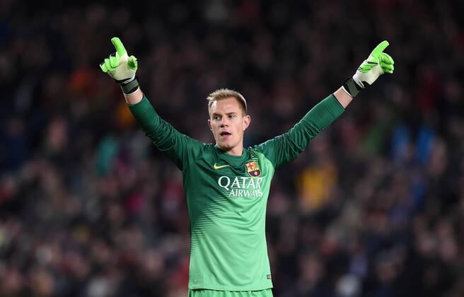 FUSSBALL CHAMPIONS LEAGUE SAISON 2014 2015 Vorrunde FC Barcelona Barca - Paris St. Germain 10.12.2014 Torwart Marc Andre ter Stegen (Barca) jubelt 