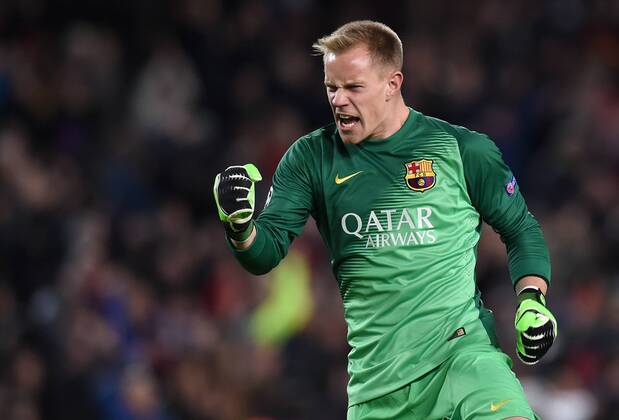 FUSSBALL CHAMPIONS LEAGUE SAISON 2014 2015 Vorrunde FC Barcelona Barca - Paris St. Germain 10.12.2014 Torwart Marc Andre ter Stegen (Barca) jubelt 