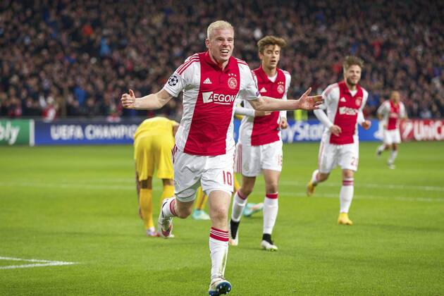 (L-R) Davy Klaassen of Ajax, Lucas Andersen of Ajax, Lasse Schone of Ajax during the UEFA Champions League group F match between Ajax Amsterdam and Apoel Nicosia on December 10, 2014 at the Amsterdam Arena in Amsterdam, The Netherlands. Auax Amsterdam v Apoel Nicosia UEFA Champions League Group F 2014 2015 xVIxxIVx 3345270