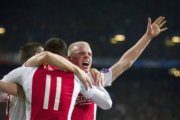 (L-R) Nick Viergever of Ajax, Ricardo Kishna of Ajax, Davy Klaassen of Ajax during the UEFA Champions League group F match between Ajax Amsterdam and Apoel Nicosia on December 10, 2014 at the Amsterdam Arena in Amsterdam, The Netherlands. Auax Amsterdam v Apoel Nicosia UEFA Champions League Group F 2014 2015 xVIxxIVx 3345344