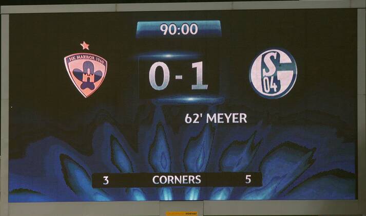 SOCCER - CL, Maribor vs Schalke MARIBOR,SLOVENIA,10.DEC.14 - SOCCER - UEFA Champions League, group stage, NK Maribor vs FC Schalke 04. Image shows a scoreboard.
