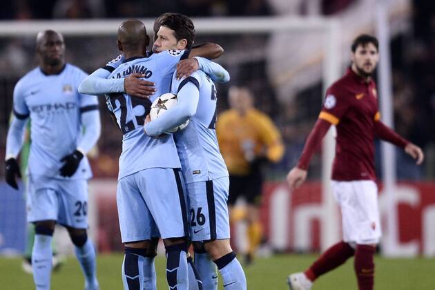 Champions League AS Rom - Manchester City Jubel Manchester City 