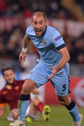 Pablo Zabaleta Manchester. Goal celebration. Champions League AS Rom - Manchester City AntoxBalda