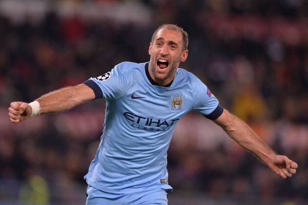 Pablo Zabaleta Manchester. Goal celebration. Champions League AS Rom - Manchester City AntoxBalda