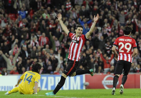 Aktuell Fussball, Champions League, Athletic Bilbao - BATE Baryssau Champions League match between Athletic Bilbao and Bate Borisov. In this picture, Aritz Aduriz celebrates xJUANxECHEVERRIAx 
