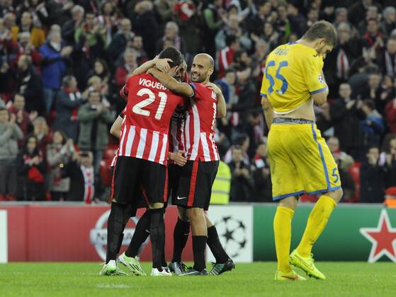Aktuell Fussball, Champions League, Athletic Bilbao - BATE Baryssau Champions League match between Athletic Bilbao and Bate Borisov. In this picture, Markel Susaeta celebrates his goal. xJUANxECHEVERRIAx 