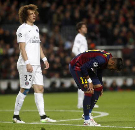 Aktuell Fussball, Champions League, FC Barcelona - Paris St. Germain Champions League match between Barcelona and PSG. In this picture, David Luiz and Neymar. xFRANCESCxADELANTADOx 