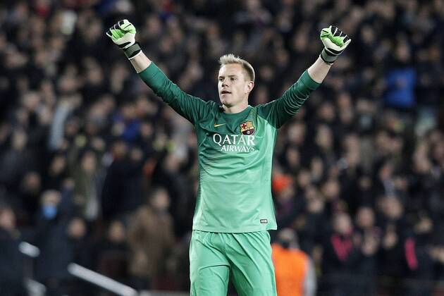 Aktuell Fussball, Champions League, FC Barcelona - Paris St. Germain FC Barcelona Barca s Marc-Andre Ter Stegen celebrates goal during Champions League 2014 2015 match.December 10,2014.  (2014121085)