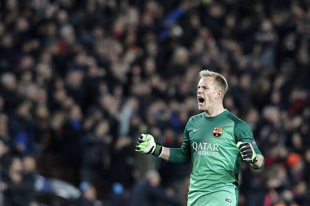 Aktuell Fussball, Champions League, FC Barcelona - Paris St. Germain FC Barcelona Barca s Marc-Andre Ter Stegen celebrates goal during Champions League 2014 2015 match.December 10,2014.  (2014121087)