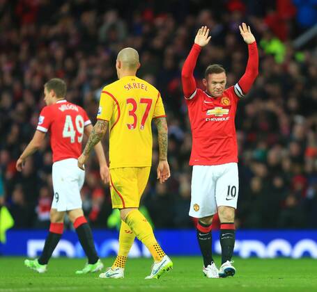 Aktuell Fußball, England, Premier League, Manchester United - FC Liverpool Wayne Rooney of Manchester United ManU celebrates his opening goal - Manchester United vs. Liverpool - Barclay s Premier League - Old Trafford - Manchester - 14 12 2014 Pic Philip Oldham Sportimage EDITORIAL USE ONLY. No use with unauthorised audio, video, data, fixture lists, club league logos or live services. Online in-match use limited to 120 images, no video emulation. No use in betting, games or single club league player publications.