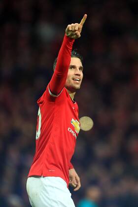 Aktuell Fußball, England, Premier League, Manchester United - FC Liverpool Robin van Persie of Manchester United ManU celebrates scoring his sides third goal - Manchester United vs. Liverpool - Barclay s Premier League - Old Trafford - Manchester - 14 12 2014 Pic Philip Oldham Sportimage EDITORIAL USE ONLY. No use with unauthorised audio, video, data, fixture lists, club league logos or live services. Online in-match use limited to 120 images, no video emulation. No use in betting, games or single club league player publications.