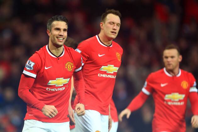 Robin van Persie of Manchester United ManU celebrates scoring his sides third goal - Manchester United vs. Liverpool - Barclay s Premier League - Old Trafford - Manchester - 14 12 2014 Pic Philip Oldham Sportimage EDITORIAL USE ONLY. No use with unauthorised audio, video, data, fixture lists, club league logos or live services. Online in-match use limited to 120 images, no video emulation. No use in betting, games or single club league player publications.