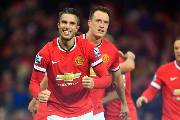 Aktuell Fußball, England, Premier League, Manchester United - FC Liverpool Robin van Persie of Manchester United ManU celebrates scoring his sides third goal - Manchester United vs. Liverpool - Barclay s Premier League - Old Trafford - Manchester - 14 12 2014 Pic Philip Oldham Sportimage EDITORIAL USE ONLY. No use with unauthorised audio, video, data, fixture lists, club league logos or live services. Online in-match use limited to 120 images, no video emulation. No use in betting, games or single club league player publications.