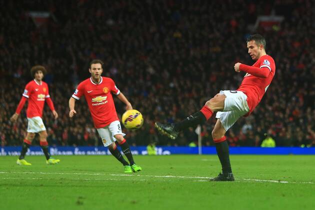 Robin van Persie of Manchester United ManU sees a late chance tipped over the bar - Manchester United vs. Liverpool - Barclay s Premier League - Old Trafford - Manchester - 14 12 2014 Pic Philip Oldham Sportimage EDITORIAL USE ONLY. No use with unauthorised audio, video, data, fixture lists, club league logos or live services. Online in-match use limited to 120 images, no video emulation. No use in betting, games or single club league player publications.