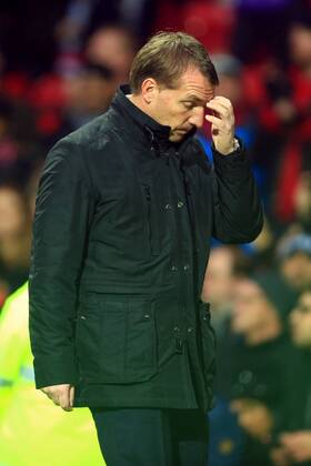 Aktuell Fußball, England, Premier League, Manchester United - FC Liverpool Manager of Liverpool, Brendan Rodgers looks dejected - Manchester United ManU vs. Liverpool - Barclay s Premier League - Old Trafford - Manchester - 14 12 2014 Pic Philip Oldham Sportimage EDITORIAL USE ONLY. No use with unauthorised audio, video, data, fixture lists, club league logos or live services. Online in-match use limited to 120 images, no video emulation. No use in betting, games or single club league player publications.