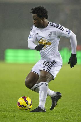 Football - 2014 2015 Premier League - Swansea City vs. Tottenham Hotspur Wilfried Bony of Swansea at The Liberty Stadium. COLORSPORT WINSTON BYNORTH
