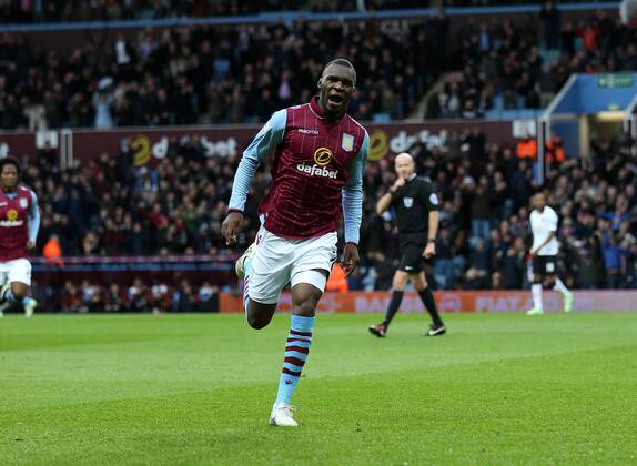 Aston Villa s Christian Benteke celebrates scoring his sides opening goal Barclays Premier League - Aston Villa vs Manchester United ManU - Villa Park - England - 19th December 2014 - Picture DavidKlein Sportimage EDITORIAL USE ONLY. No use with unauthorised audio, video, data, fixture lists, club league logos or live services. Online in-match use limited to 120 images, no video emulation. No use in betting, games or single club league player publications.