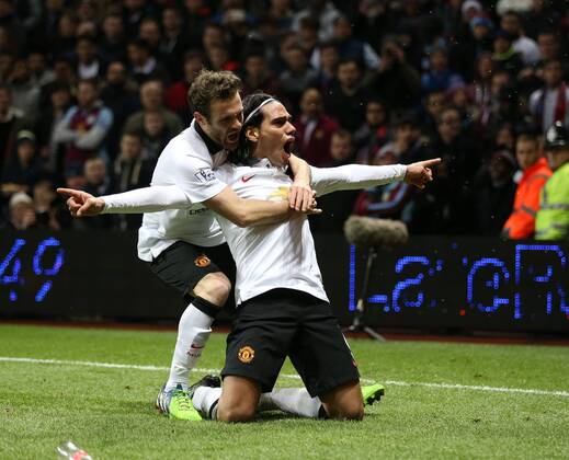 Manchester United ManU s Radamel Falcao celebrates scoring his sides opening goal Barclays Premier League - Aston Villa vs Manchester United - Villa Park - England - 19th December 2014 - Picture DavidKlein Sportimage EDITORIAL USE ONLY. No use with unauthorised audio, video, data, fixture lists, club league logos or live services. Online in-match use limited to 120 images, no video emulation. No use in betting, games or single club league player publications.