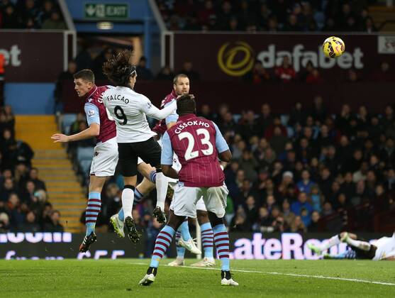 Manchester United ManU s Radamel Falcao scoring his sides opening goal Barclays Premier League - Aston Villa vs Manchester United - Villa Park - England - 19th December 2014 - Picture DavidKlein Sportimage EDITORIAL USE ONLY. No use with unauthorised audio, video, data, fixture lists, club league logos or live services. Online in-match use limited to 120 images, no video emulation. No use in betting, games or single club league player publications.
