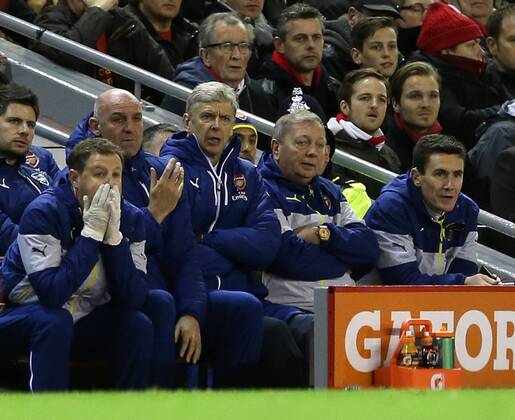 Arsenal s Arsene Wenger looks on Barclays Premier League - Liverpool vs Arsenal - Anfield - England - 21st December 2014 - Picture David Klein Sportimage EDITORIAL USE ONLY. No use with unauthorised audio, video, data, fixture lists, club league logos or live services. Online in-match use limited to 120 images, no video emulation. No use in betting, games or single club league player publications.
