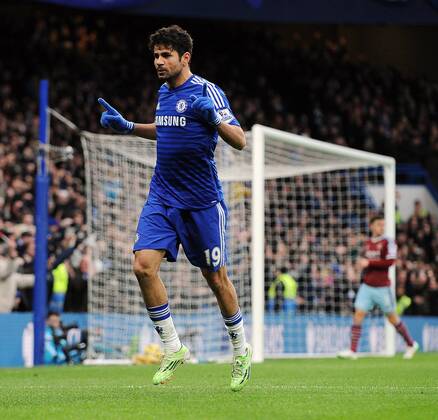 Diego Costa of Chelsea celebrates scoring his goal to make it 2-0 - Barclays Premier League - Chelsea vs West Ham United - Stamford Bridge Stadium - London - England - 26th December 2014 - Pic Robin Parker Sportimage EDITORIAL USE ONLY. No use with unauthorised audio, video, data, fixture lists, club league logos or live services. Online in-match use limited to 120 images, no video emulation. No use in betting, games or single club league player publications. DSC_3056