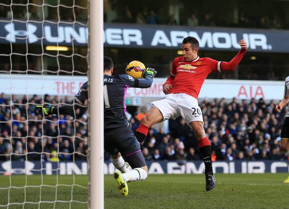 Tottenham s Hugo Lloris saves from Manchester United ManU s Robin Van Persie Barclays Premier League - Tottenham Hotspur vs Manchester United - White Hart Lane - England - 28th December 2014 - Picture David Klein Sportimage EDITORIAL USE ONLY. No use with unauthorised audio, video, data, fixture lists, club league logos or live services. Online in-match use limited to 120 images, no video emulation. No use in betting, games or single club league player publications.