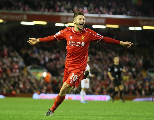 Adam Lallana of FC Liverpool celebrates scoring the second goal - Barclays Premier League - FC Liverpool vs Swansea City - Anfield Stadium - Liverpool - England - 29th December 2014 - EDITORIAL USE ONLY. No use with unauthorised audio, video, data, fixture lists, club league logos or live services. Online in-match use limited to 120 images, no video emulation. No use in betting, games or single club league player publications.