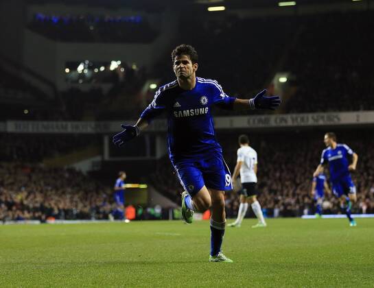 Chelsea s Diego Costa celebrates scoring his sides opening goal Barclays Premier League - Tottenham Hotspur vs Chelsea - White Hart Lane - England - 1st January 2015 - Picture David Klein Sportimage EDITORIAL USE ONLY. No use with unauthorised audio, video, data, fixture lists, club league logos or live services. Online in-match use limited to 120 images, no video emulation. No use in betting, games or single club league player publications.