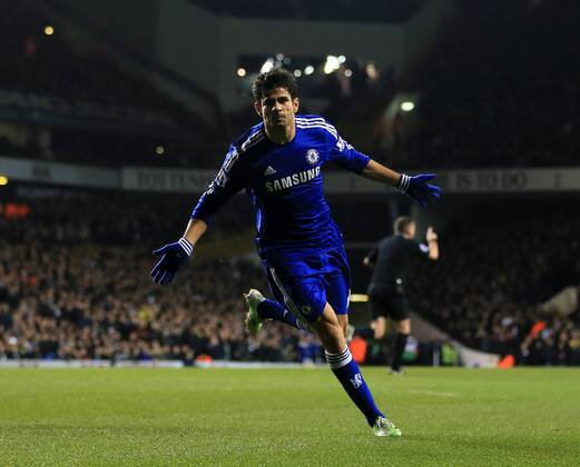 Chelsea s Diego Costa celebrates scoring his sides opening goal Barclays Premier League - Tottenham Hotspur vs Chelsea - White Hart Lane - England - 1st January 2015 - Picture David Klein Sportimage EDITORIAL USE ONLY. No use with unauthorised audio, video, data, fixture lists, club league logos or live services. Online in-match use limited to 120 images, no video emulation. No use in betting, games or single club league player publications.