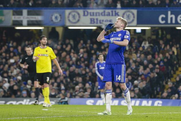 04.01.2015. Stamford Bridge, London, England. FA Cup 3rd Round. Chelsea versus Watford. Chelsea s Andre Schurrle reacts to a missed chance xCraigxMercerx  ActionPlus11586893