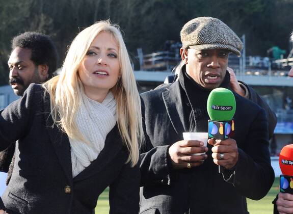 Football - 2014 2015 FA Cup - Third Round: Dover Athletic vs. Crystal Palace BT Commentator Ian Wright with Lynsey Hipgrave at the Crabble Athletic Ground. COLORSPORT ANDREW COWIE