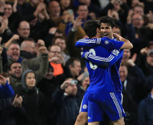 Aktuell Fußball, England, Premier League, FC Chelsea - Newcastle United Chelsea s Diego Costa celebrates scoring his sides second goal Premier League - Chelsea vs Newcastle United - Stamford Bridge - England - 10th January 2015 - Picture David Klein Sportimage EDITORIAL USE ONLY. No use with unauthorised audio, video, data, fixture lists, club league logos or live services. Online in-match use limited to 120 images, no video emulation. No use in betting, games or single club league player publications.