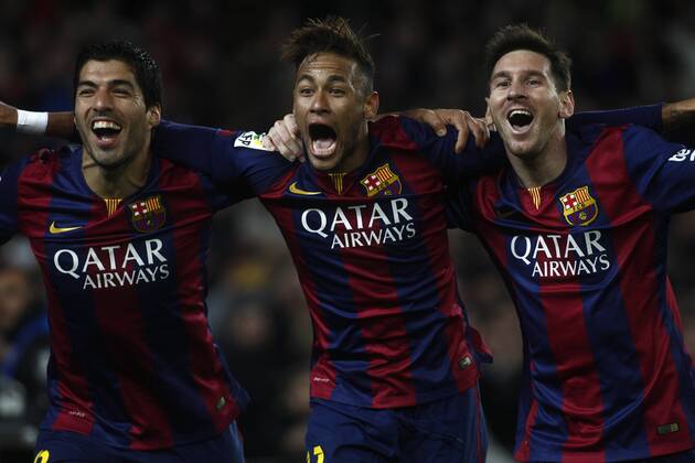 Aktuell Fußball, Spanien, Primera Division, FC Barcelona - Atletico Madrid Liga BBVA match between FC Barcelona (Barca) and Atletico Madrid. In this picture, Luis Suarez, Neymar and Lionel Messi. xFRANCESCxADELANTADOx 