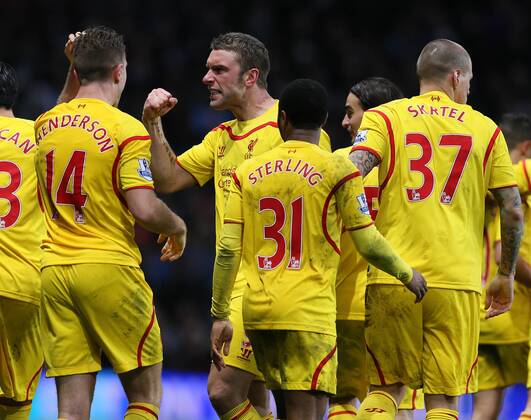 Rickie Lambert of Liverpool celebrates scoring the second goal - Barclays Premier League - Aston Villa vs Liverpool - Villa Park Stadium - Birmingham - England - 17th January 2015 - Picture Simon Bellis Sportimage EDITORIAL USE ONLY. No use with unauthorised audio, video, data, fixture lists, club league logos or live services. Online in-match use limited to 120 images, no video emulation. No use in betting, games or single club league player publications.