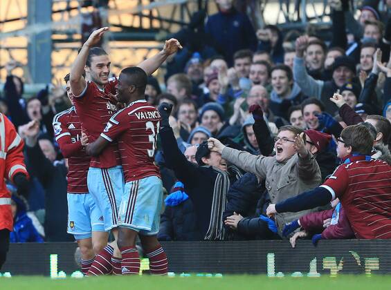 West Ham s Andy Carroll celebrates scoring his sides opening goal Barclays Premier League - West Ham United vs Hull City - Upton Park - England - 18th January 2015 - Picture David Klein Sportimage EDITORIAL USE ONLY. No use with unauthorised audio, video, data, fixture lists, club league logos or live services. Online in-match use limited to 120 images, no video emulation. No use in betting, games or single club league player publications.