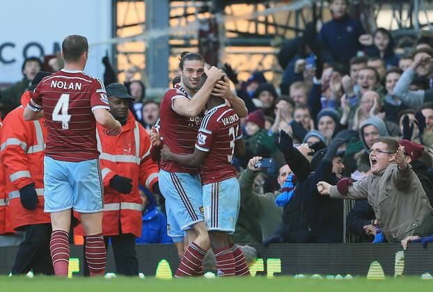 West Ham s Andy Carroll celebrates scoring his sides opening goal Barclays Premier League - West Ham United vs Hull City - Upton Park - England - 18th January 2015 - Picture David Klein Sportimage EDITORIAL USE ONLY. No use with unauthorised audio, video, data, fixture lists, club league logos or live services. Online in-match use limited to 120 images, no video emulation. No use in betting, games or single club league player publications.