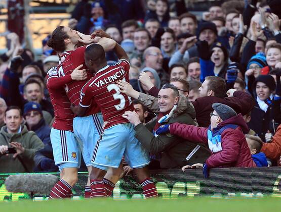 West Ham s Andy Carroll celebrates scoring his sides opening goal Barclays Premier League - West Ham United vs Hull City - Upton Park - England - 18th January 2015 - Picture David Klein Sportimage EDITORIAL USE ONLY. No use with unauthorised audio, video, data, fixture lists, club league logos or live services. Online in-match use limited to 120 images, no video emulation. No use in betting, games or single club league player publications.