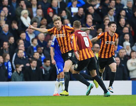 Bradford s Jon Stead celebrates scoring his sides opening goal FA Cup Fourth Round - Chelsea vs Bradford City - Stamford Bridge - England - 24th January 2015 - Picture David Klein Sportimage EDITORIAL USE ONLY. No use with unauthorised audio, video, data, fixture lists, club league logos or live services. Online in-match use limited to 120 images, no video emulation. No use in betting, games or single club league player publications.