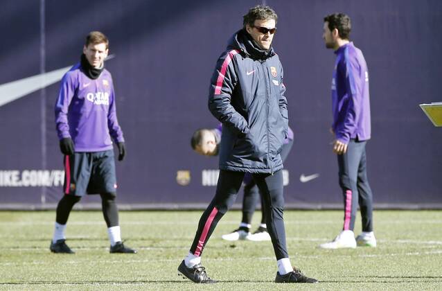 Aktuell Fußball, Spanien, Training FC Barcelona BARCELONA -31 january- SPAIN: Leo Messi and Luis Enrique in the FC Barcelona Barca training, held at the Ciudat Deportiva Joan Gamper, on January 31, 2015 Photo: Joan Valls Urbanandsport Cordon Press 