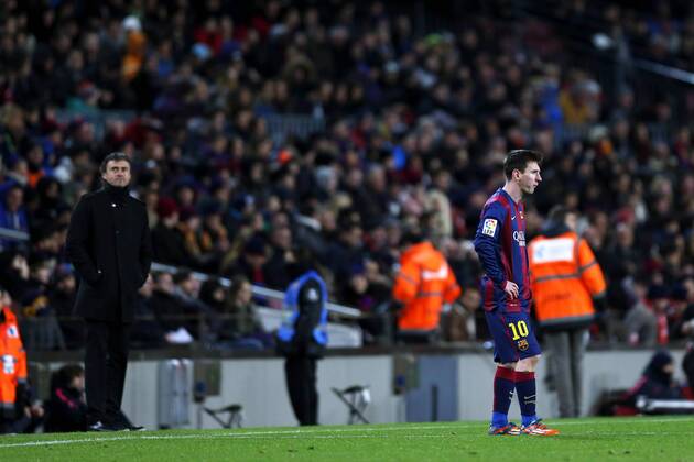 Luis Enrique, Lionel Messi (Barcelona), FEBRUARY 1 2015 - Football Soccer : Spanish Primera Division Liga BBVA match between FC Barcelona Barca 3-2 Villarreal CF at Camp Nou stadium in Barcelona, Spain. Noxthirdxpartyxsales  (oqma015424)