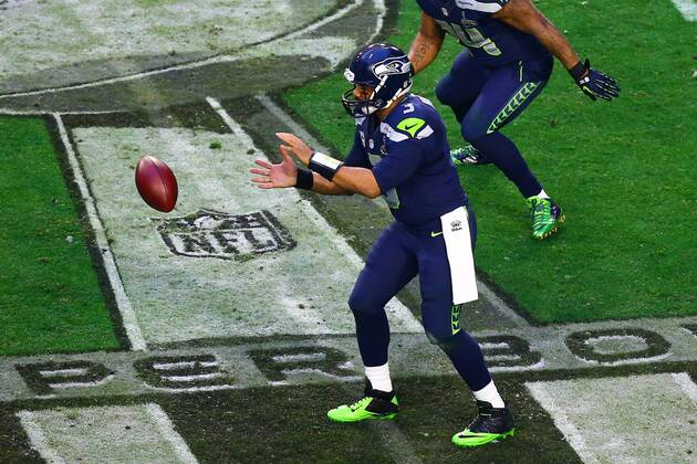 01 FEB 2015: Seattle Seahawks Quarterback Russell Wilson (3) during the second quarter of Super Bowl XLIX. The New England Patriots defeat the Seattle Seahawks 28-24 in Super Bowl XLIX at University of Phoenix Stadium in Glendale Arizona.New England Patriots Quarterback Tom Brady (12) was also named the game MVP. NFL American Football Herren USA FEB 01 Super Bowl XLIX - Patriots v Seahawks Icon020115089 EDITORIAL USE ONLY