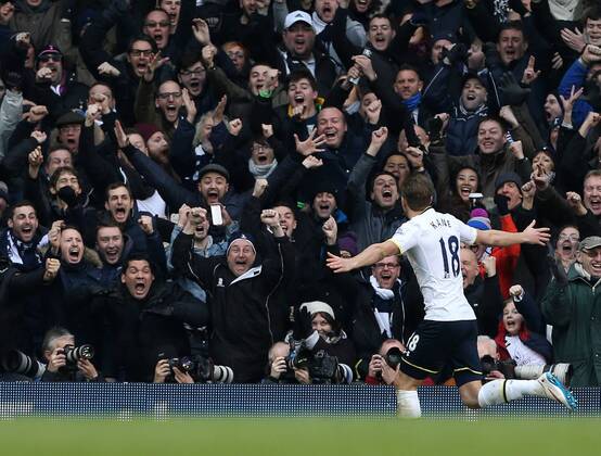 Tottenham s Harry Kane celebrates scoring his sides opening goal Barclays Premier League- Tottenham Hotspurs vs Arsenal - White Hart Lane - England - 7th February 2015 - Picture David Klein Sportimage EDITORIAL USE ONLY. No use with unauthorised audio, video, data, fixture lists, club league logos or live services. Online in-match use limited to 120 images, no video emulation. No use in betting, games or single club league player publications.