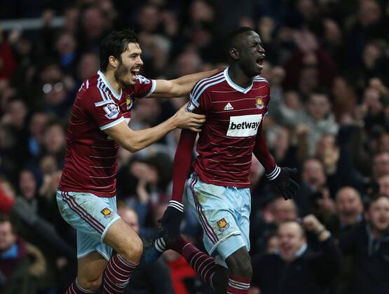 Aktuell Fußball, England, Premier League, West Ham United - Manchester United West Ham s Cheikhou Kouyate celebrates scoring his sides opening goal Barclays Premier League- West Ham United vs Manchester United ManU - Upton Park - England - 8th February 2015 - Picture David Klein Sportimage EDITORIAL USE ONLY. No use with unauthorised audio, video, data, fixture lists, club league logos or live services. Online in-match use limited to 120 images, no video emulation. No use in betting, games or single club league player publications.